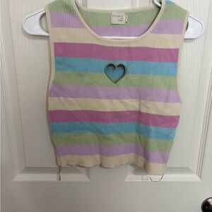 Dreamers by Debut Pastel Stripe Heart Cut-Out Crop Tank Top